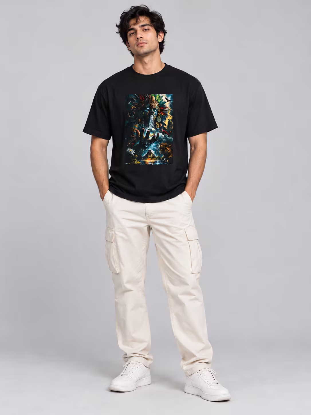 Aztec Deity T-Shirt in Black, front