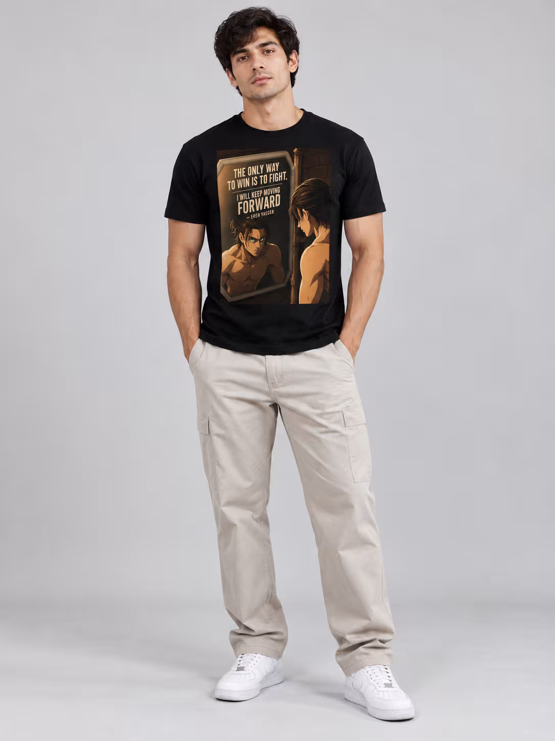 Eren Yeager Anime T-Shirt in Black, front