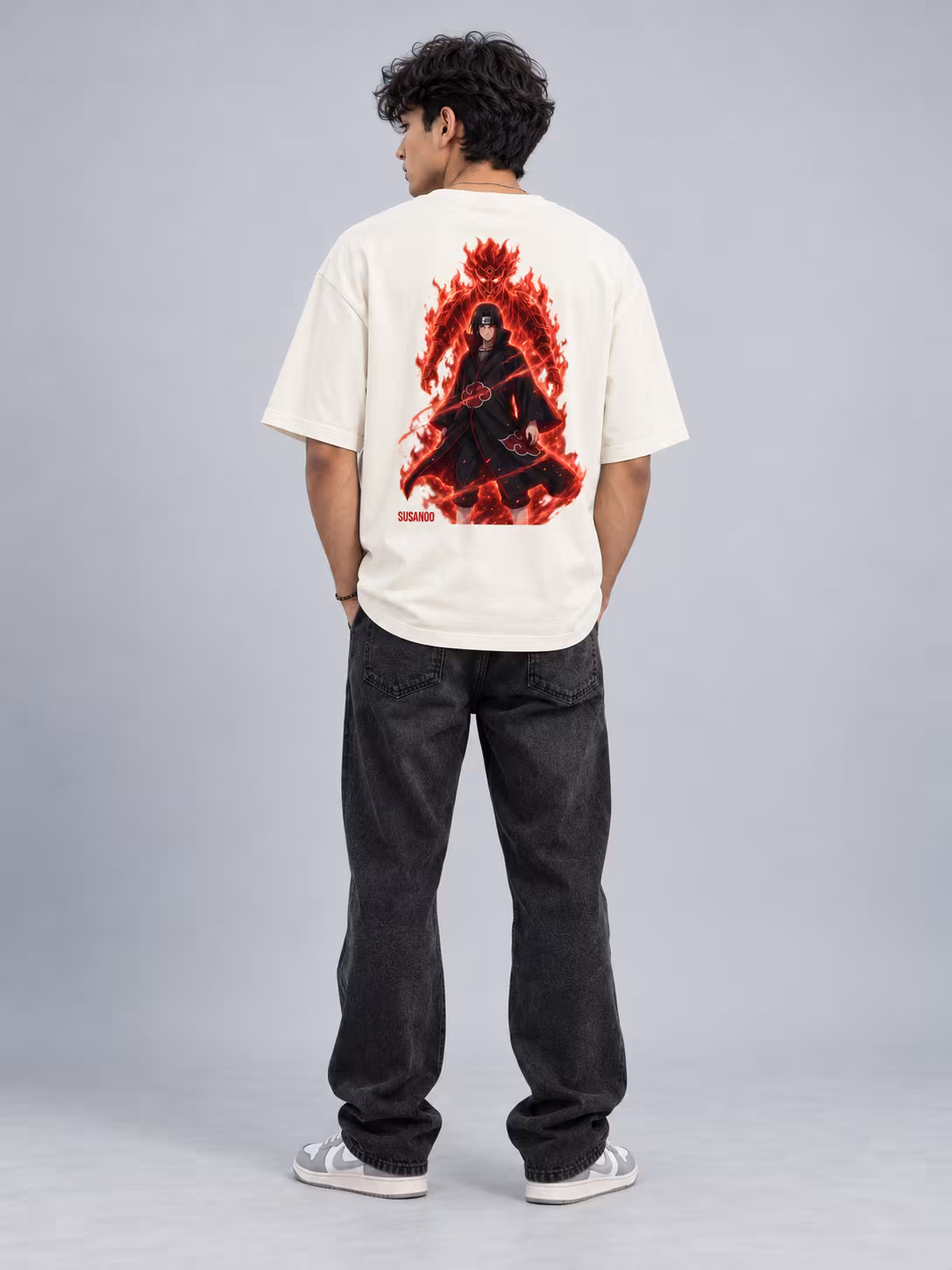 Itachi Uchiha Anime Oversized T-Shirt in Natural, front
