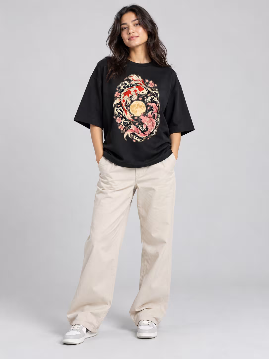 Koi Moon Japanese Koi Fish Oversized T-Shirt
