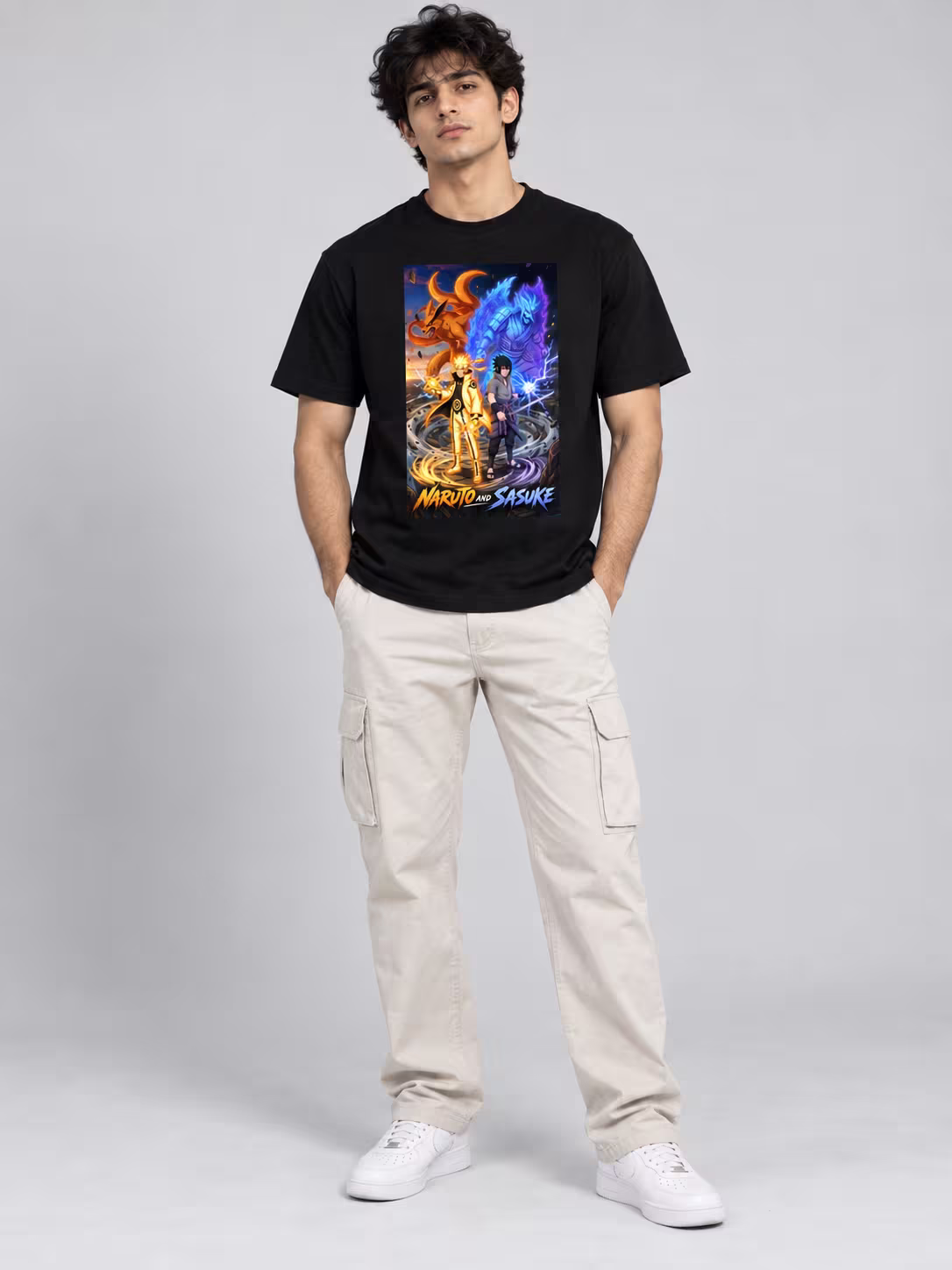 Naruto and Sasuke T-Shirt in Black, front