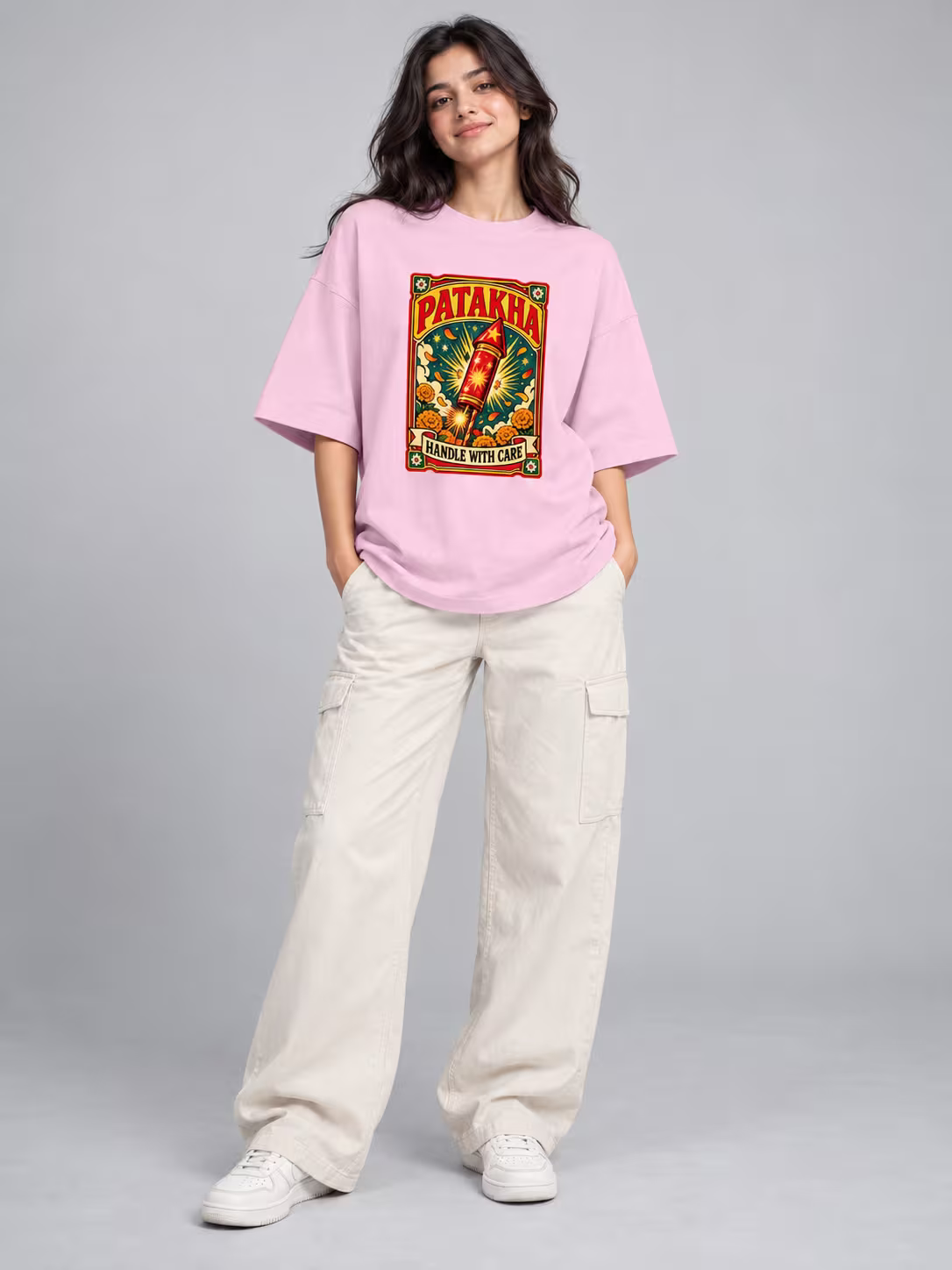 Patakha Oversized T-Shirt in Soft Pink, front