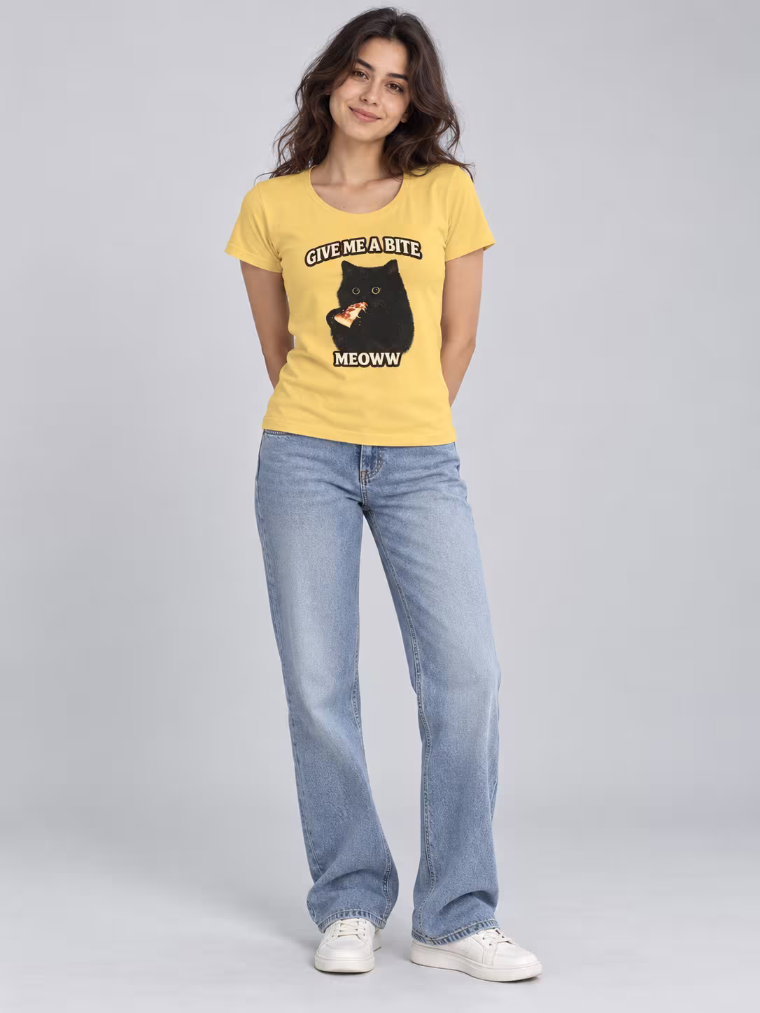 Pizza Cat tee in yellow