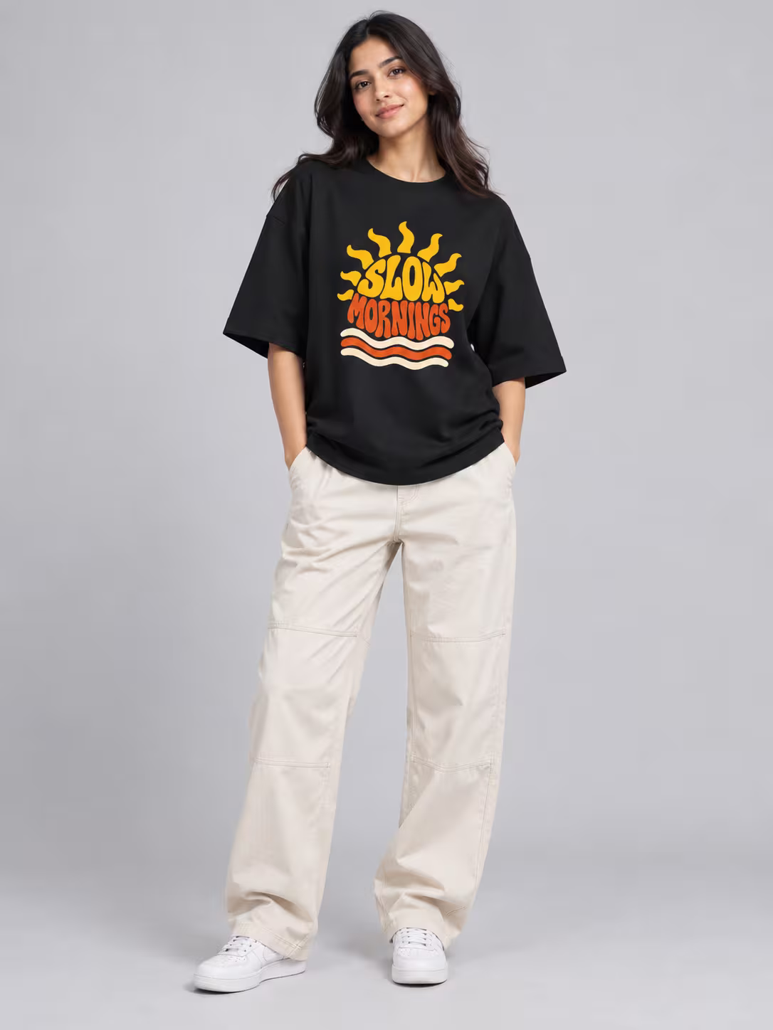 Slow Mornings Oversized T-Shirt in Black, front