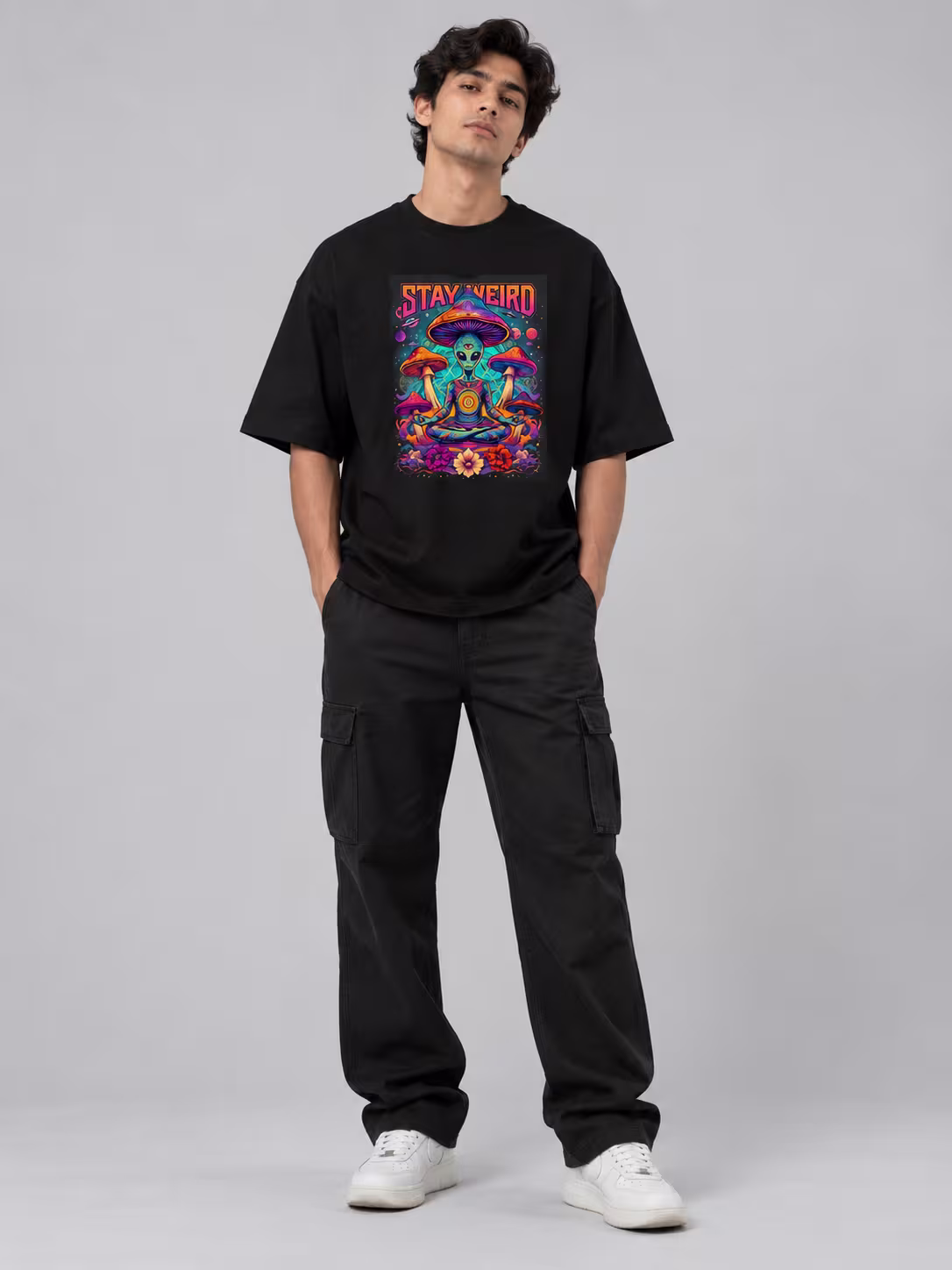 Stay Weird Alien oversized tee in black