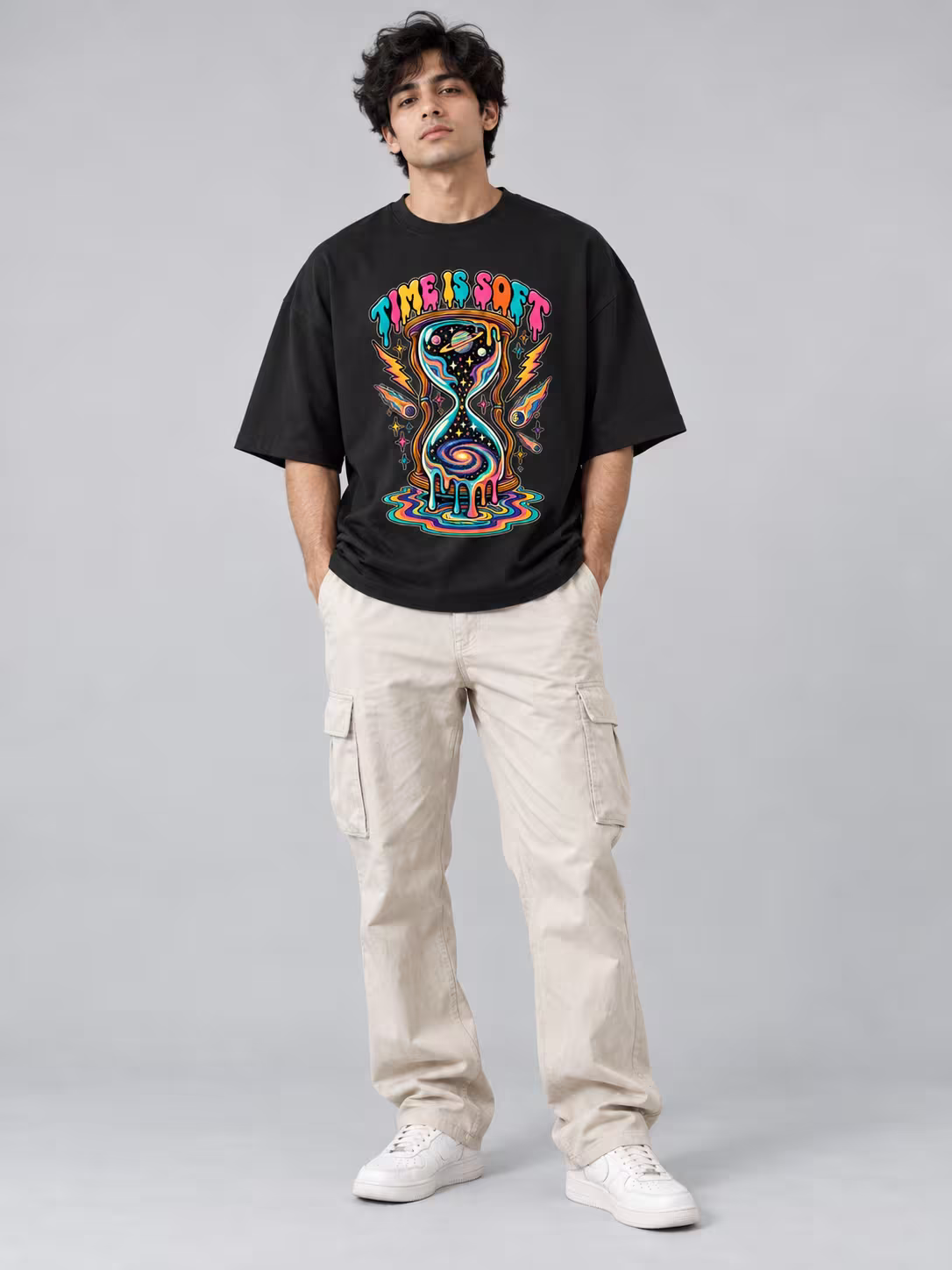 Time Is Soft Oversized T-Shirt in Black, front