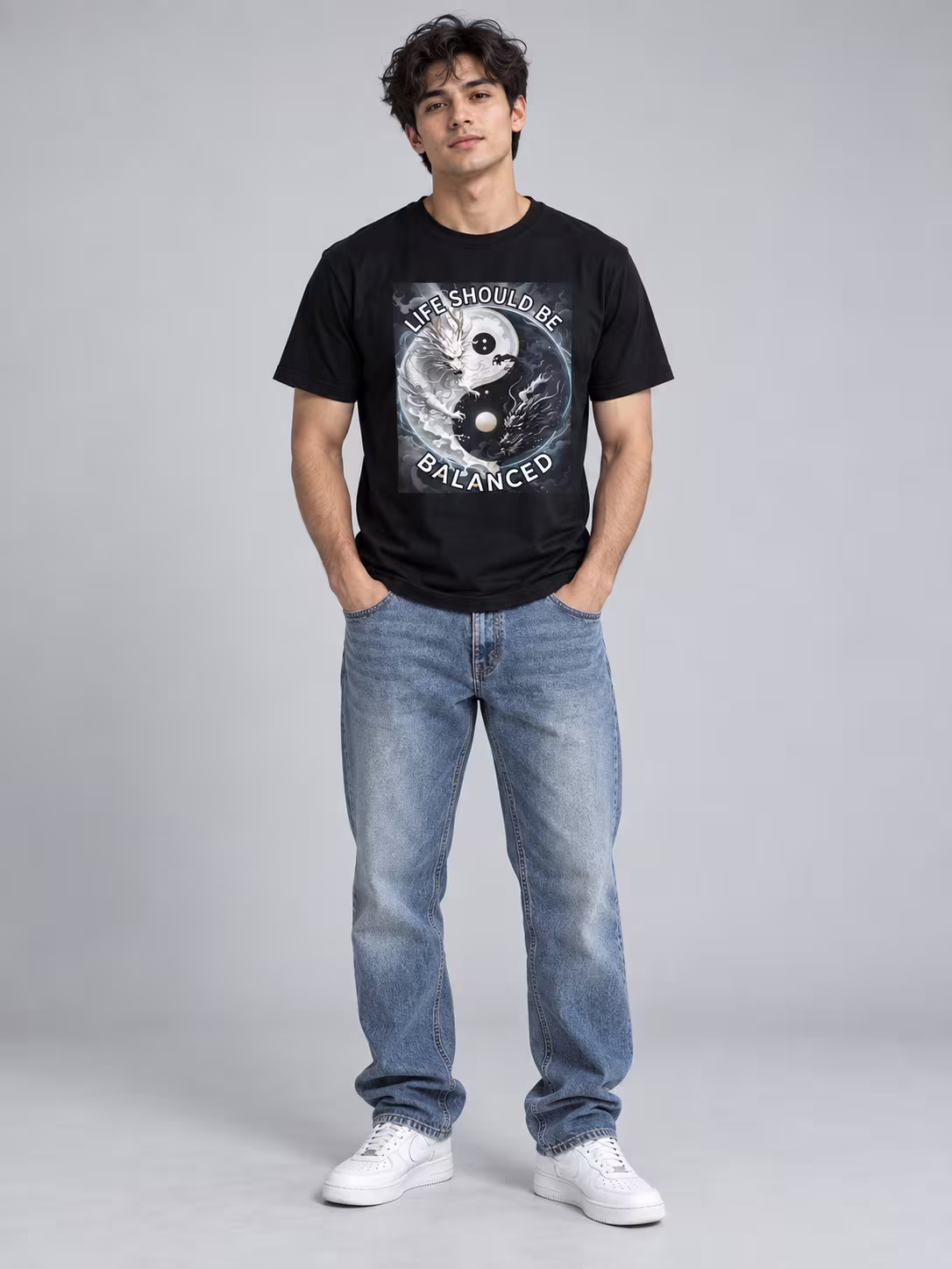 Yin Yang Dragon T-Shirt in Black, front