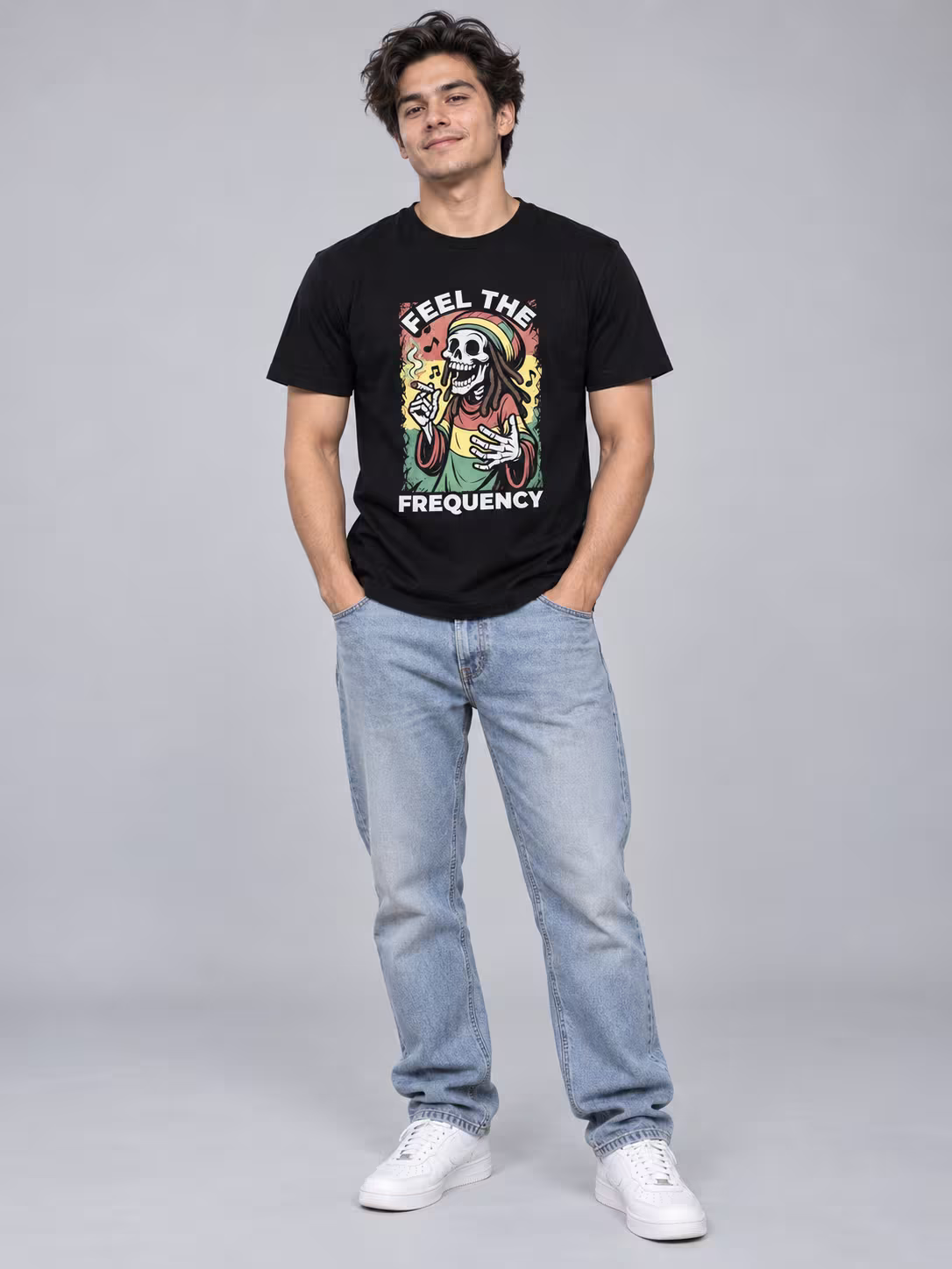 Feel The Frequency T-Shirt in Black, front