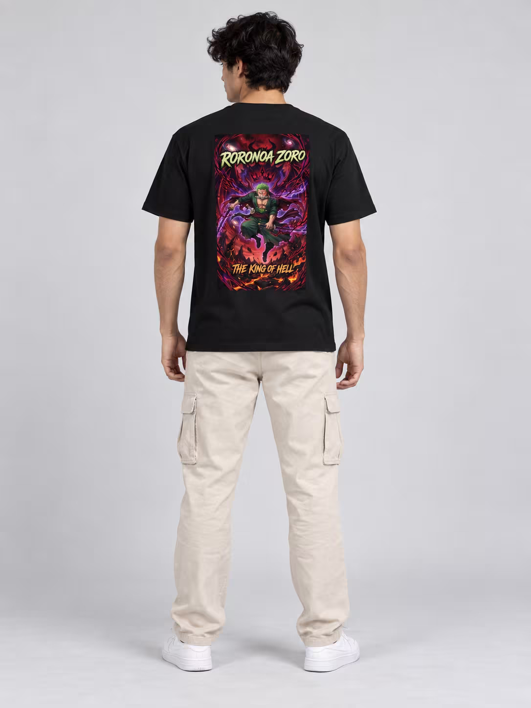 Roronoa Zoro King Of Hell Anime T-Shirt in Black, front